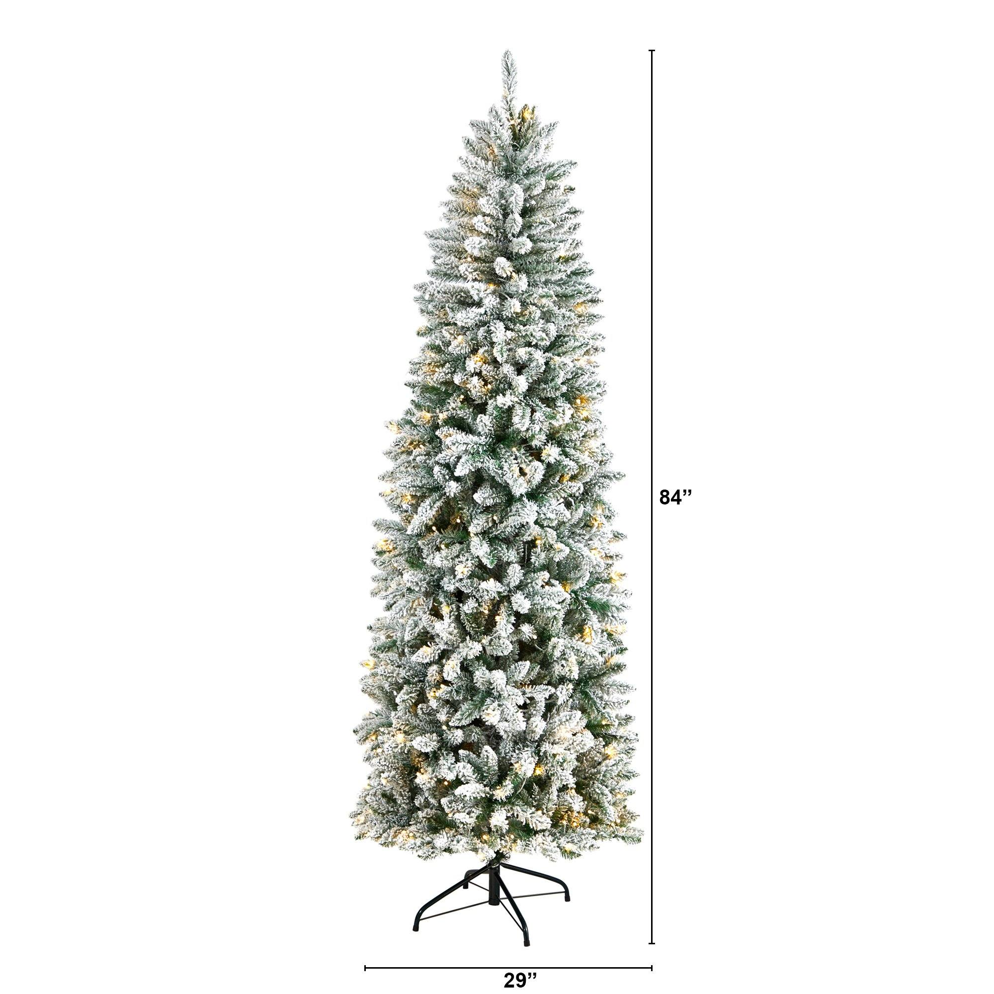 7' Slim Flocked Montreal Fir Christmas Tree with 300 Warm White