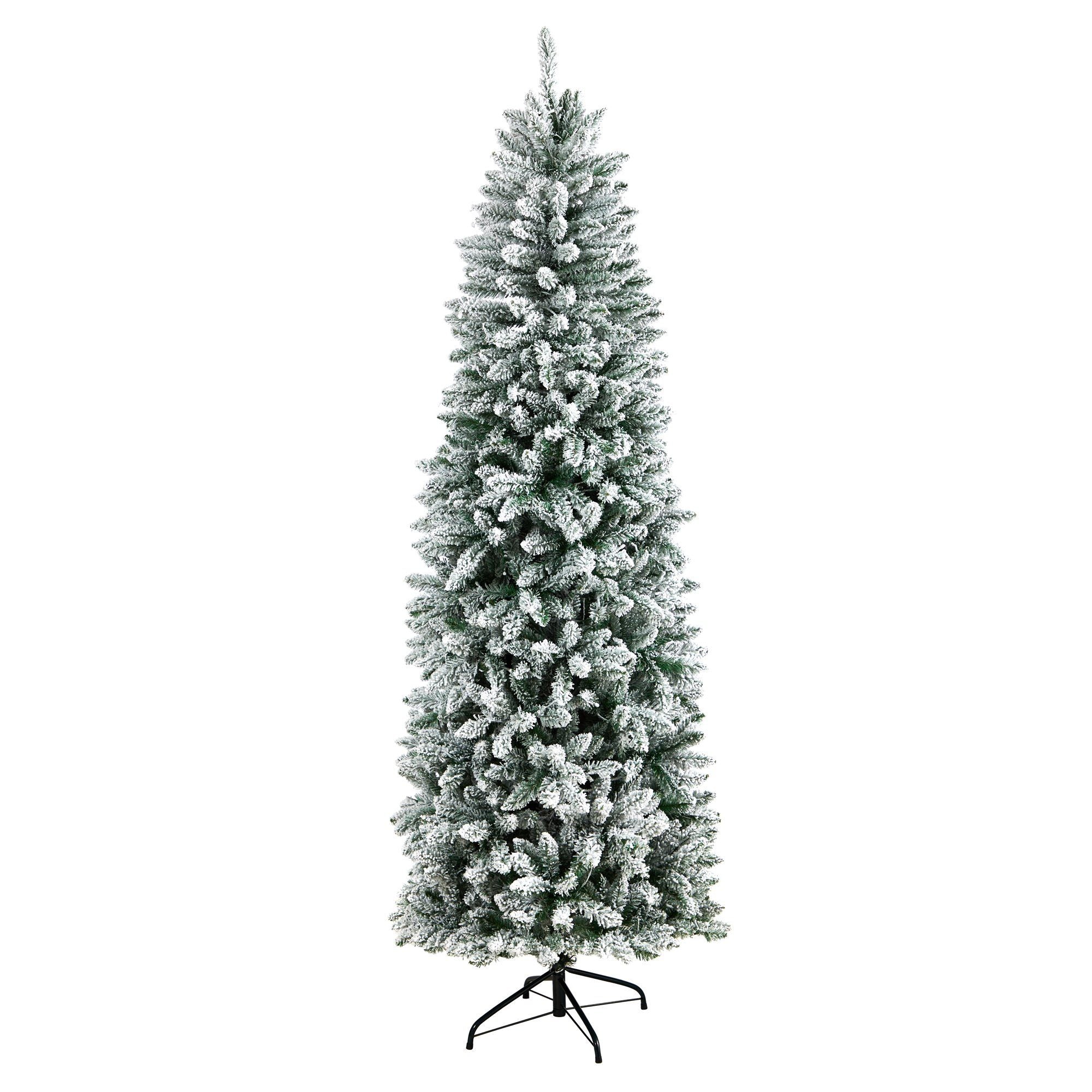 7' Slim Flocked Montreal Fir Christmas Tree with 300 Warm White
