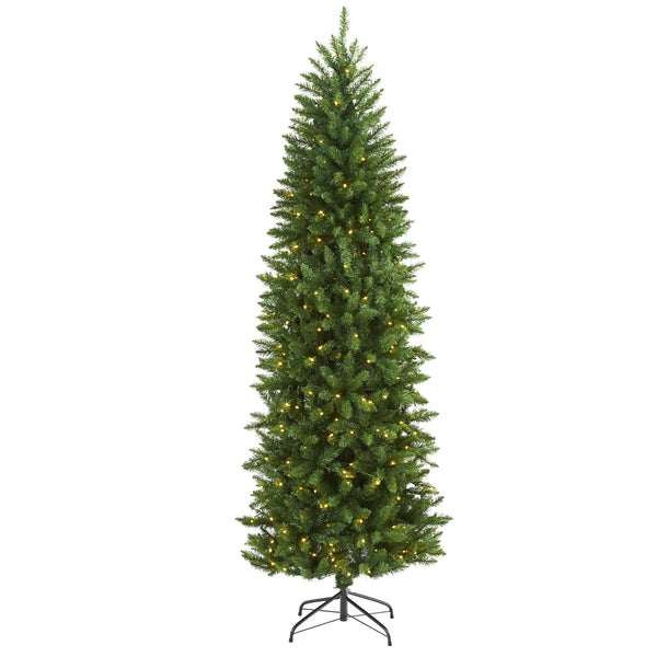7’ Slim Green Mountain Pine Artificial Christmas Tree with 300 Clear LED Lights