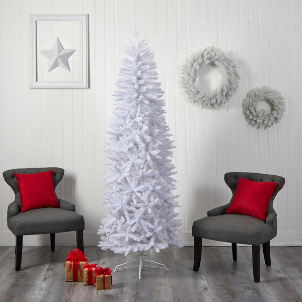 7’ Slim White Artificial Christmas Tree with 995 Bendable Branches