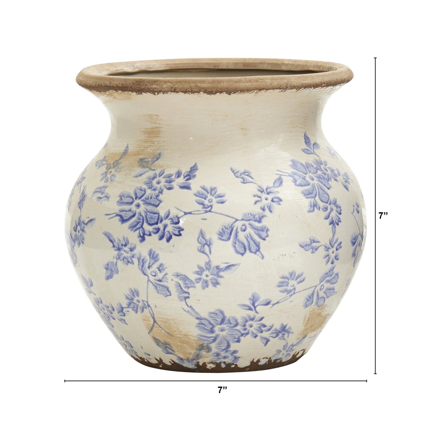 7” Tuscan Ceramic Blue Scroll Urn Vase