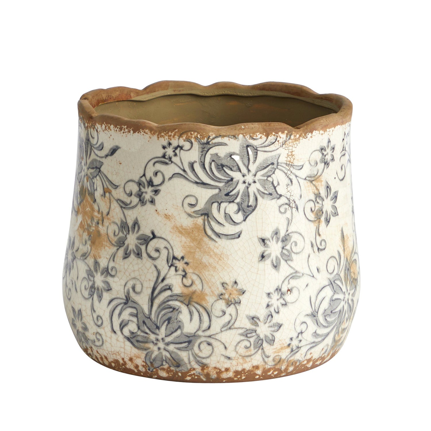 7” Tuscan Ceramic Gray Scroll Planter