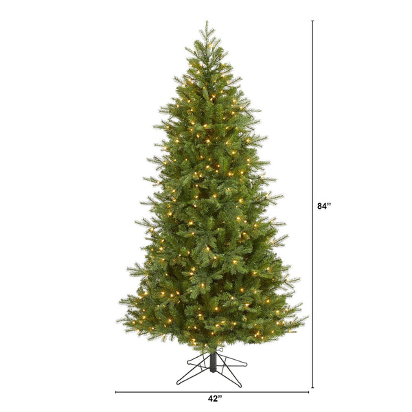 7' Vienna Fir Artificial Christmas Tree with 450 Warm White Lights and 843 Bendable Branches