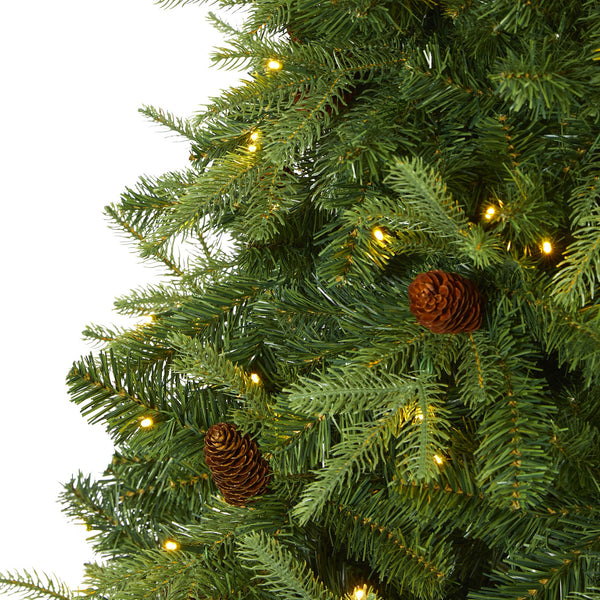7’ Wellington Spruce “Natural Look” Artificial Christmas Tree with 400 Clear LED Lights and Pine Cones