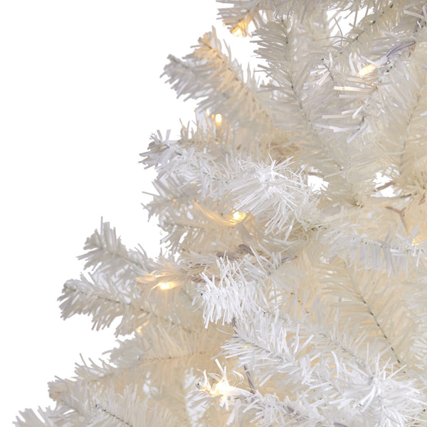 7' White Artificial Christmas Tree with 1000 Bendable Branches and 350 Clear LED Lights