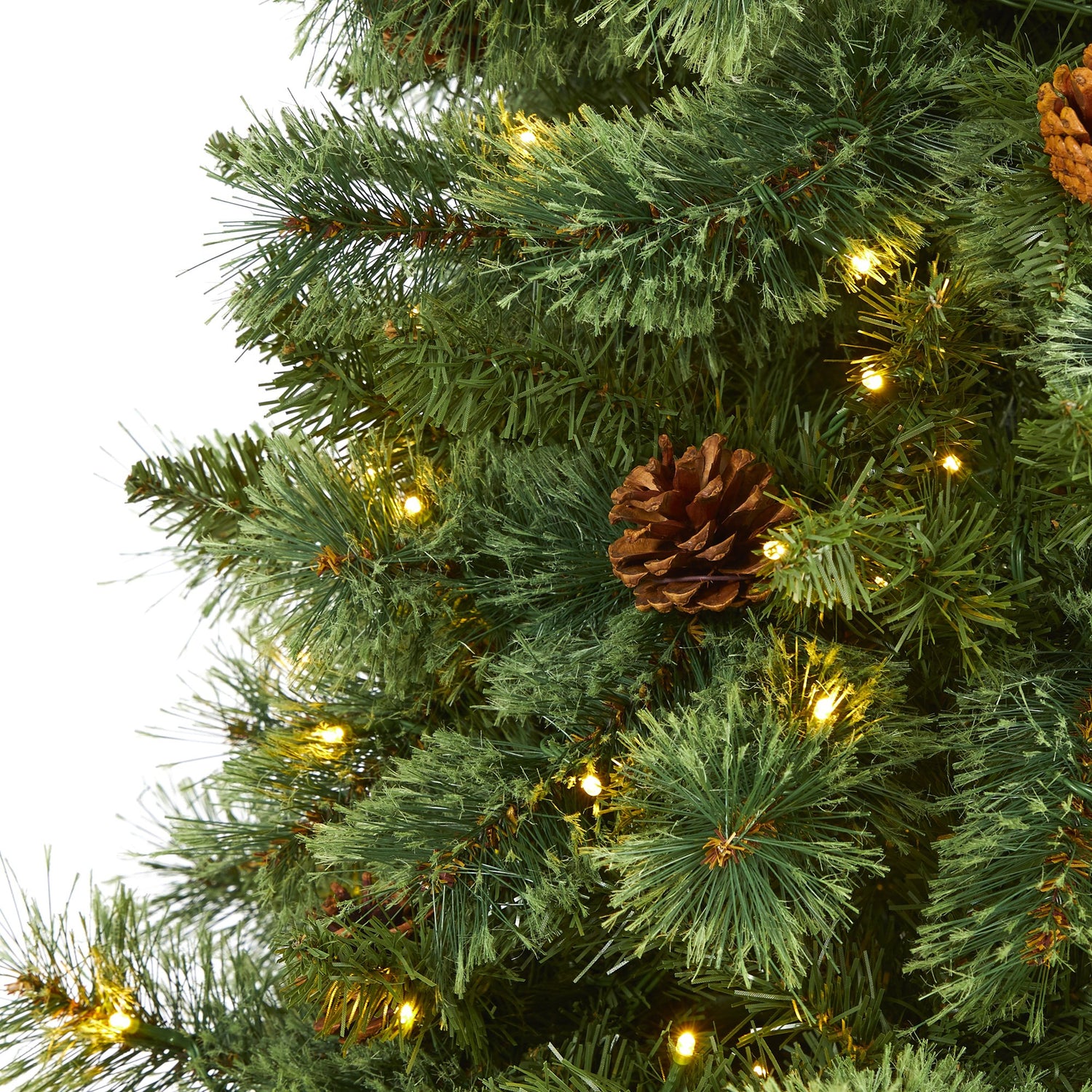 7’ White Mountain Pine Artificial Christmas Tree with 400 Clear LED Lights and Pine Cones