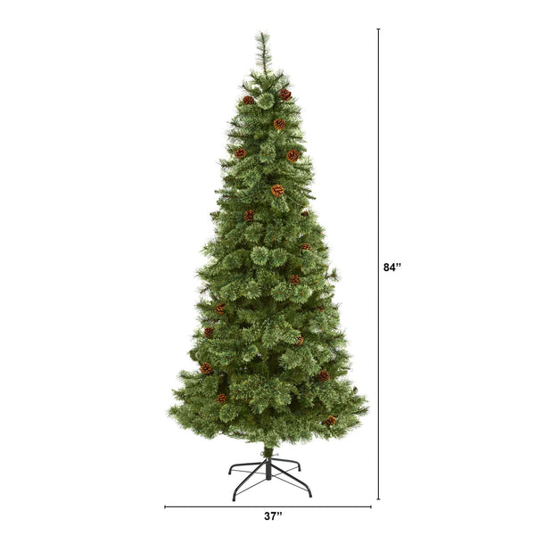 7’ White Mountain Pine Artificial Christmas Tree with 723 Bendable Branches