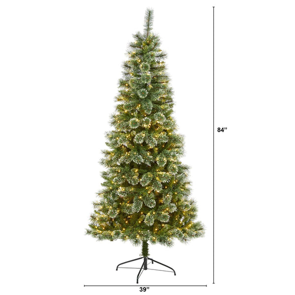 7’ Wisconsin Slim Snow Tip Pine Artificial Christmas Tree with 400 Clear LED Lights