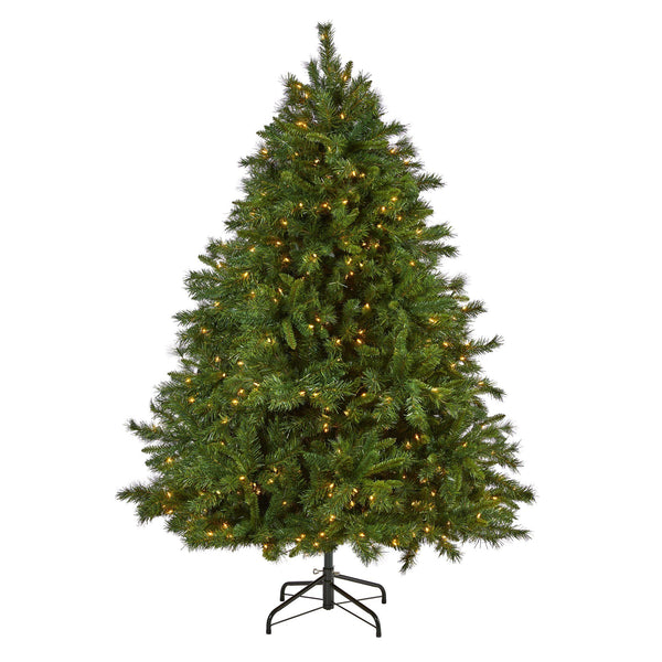 7’ Wyoming Mixed Pine Artificial Christmas Tree with 550 Clear Lights and 1054 Bendable Branches