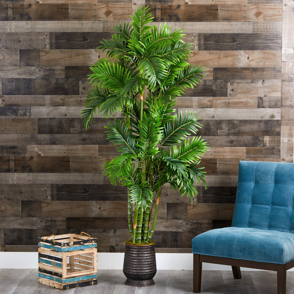 70” Areca Palm Artificial Tree in Ribbed Metal Planter