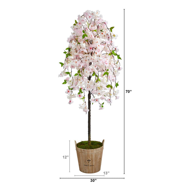 70” Cherry Blossom Artificial Tree in Farmhouse Planter