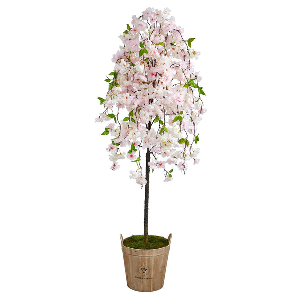 70” Cherry Blossom Artificial Tree in Farmhouse Planter