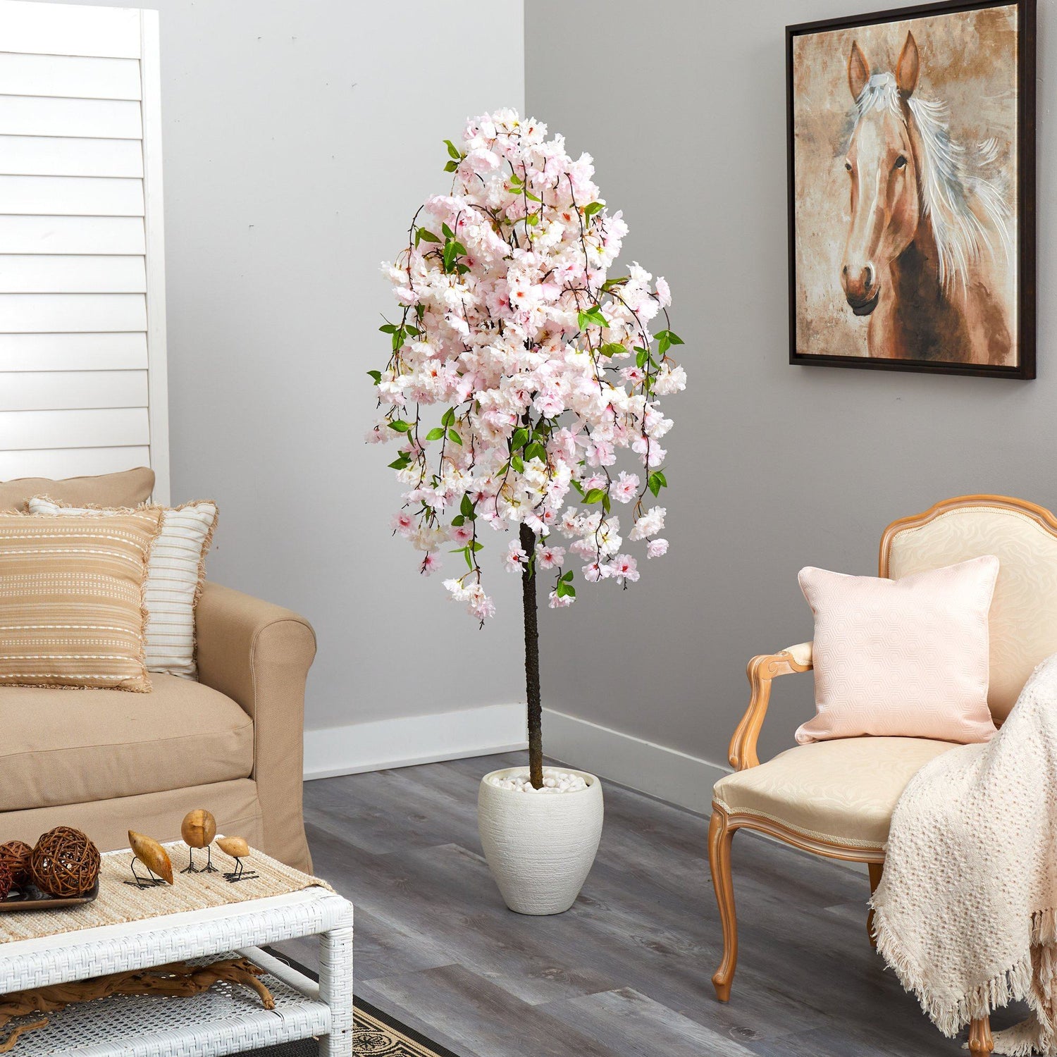 70” Cherry Blossom Artificial Tree in White Planter
