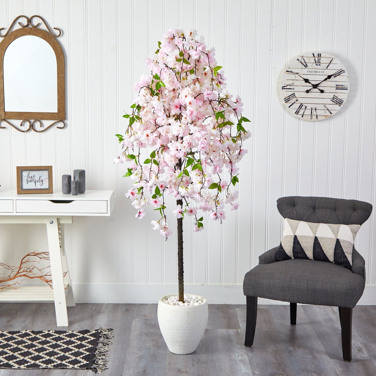70” Cherry Blossom Artificial Tree in White Planter