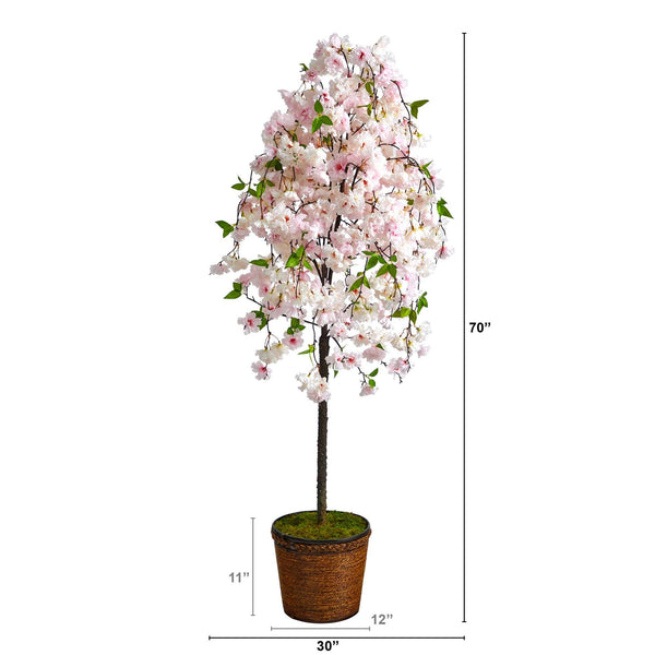70” Cherry Blossom Artificial Tree in Wicker Planter