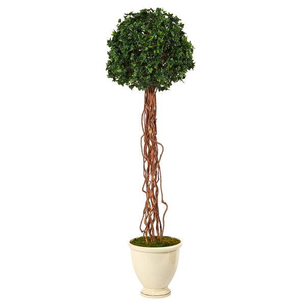70” English Ivy Single Ball Artificial Topiary Tree in Decorative Urn UV Resistant (Indoor/Outdoor)