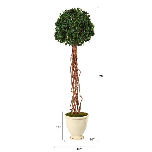 70” English Ivy Single Ball Artificial Topiary Tree in Decorative Urn UV Resistant (Indoor/Outdoor)