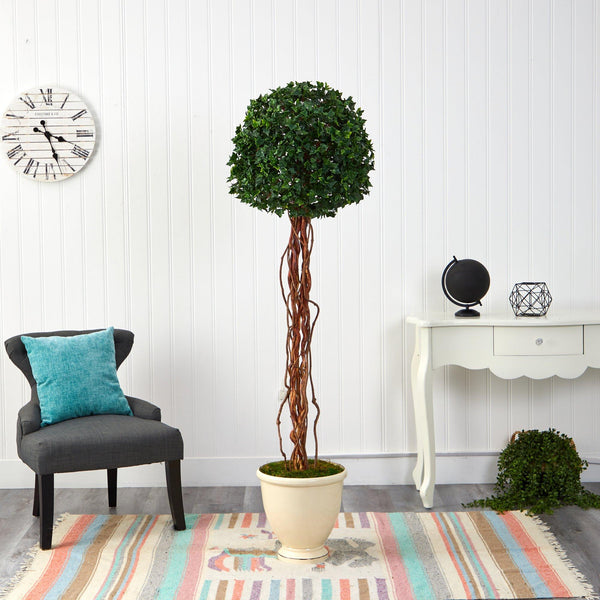 70” English Ivy Single Ball Artificial Topiary Tree in Decorative Urn UV Resistant (Indoor/Outdoor)
