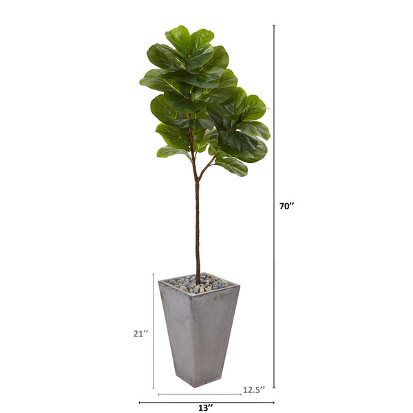 70” Fiddle Leaf Artificial Tree in Cement Planter (Real Touch)