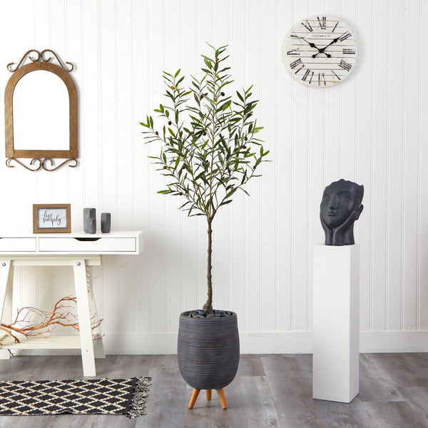 70” Olive Artificial Tree in Gray Planter with Stand