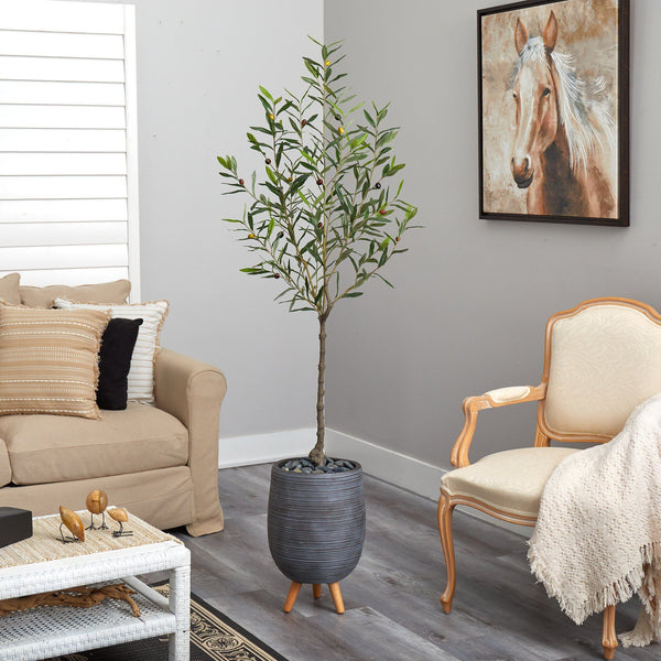 70” Olive Artificial Tree in Gray Planter with Stand