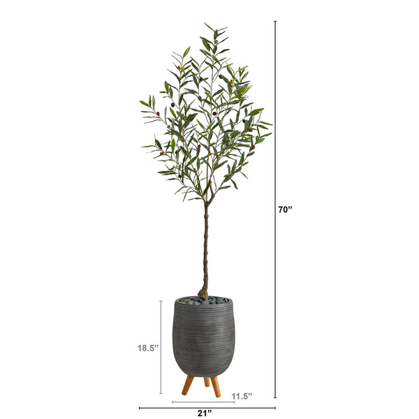 70” Olive Artificial Tree in Gray Planter with Stand