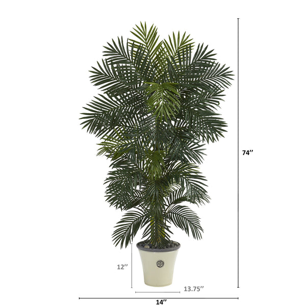 74” Golden Cane Artificial Palm Tree in Decorative Planter