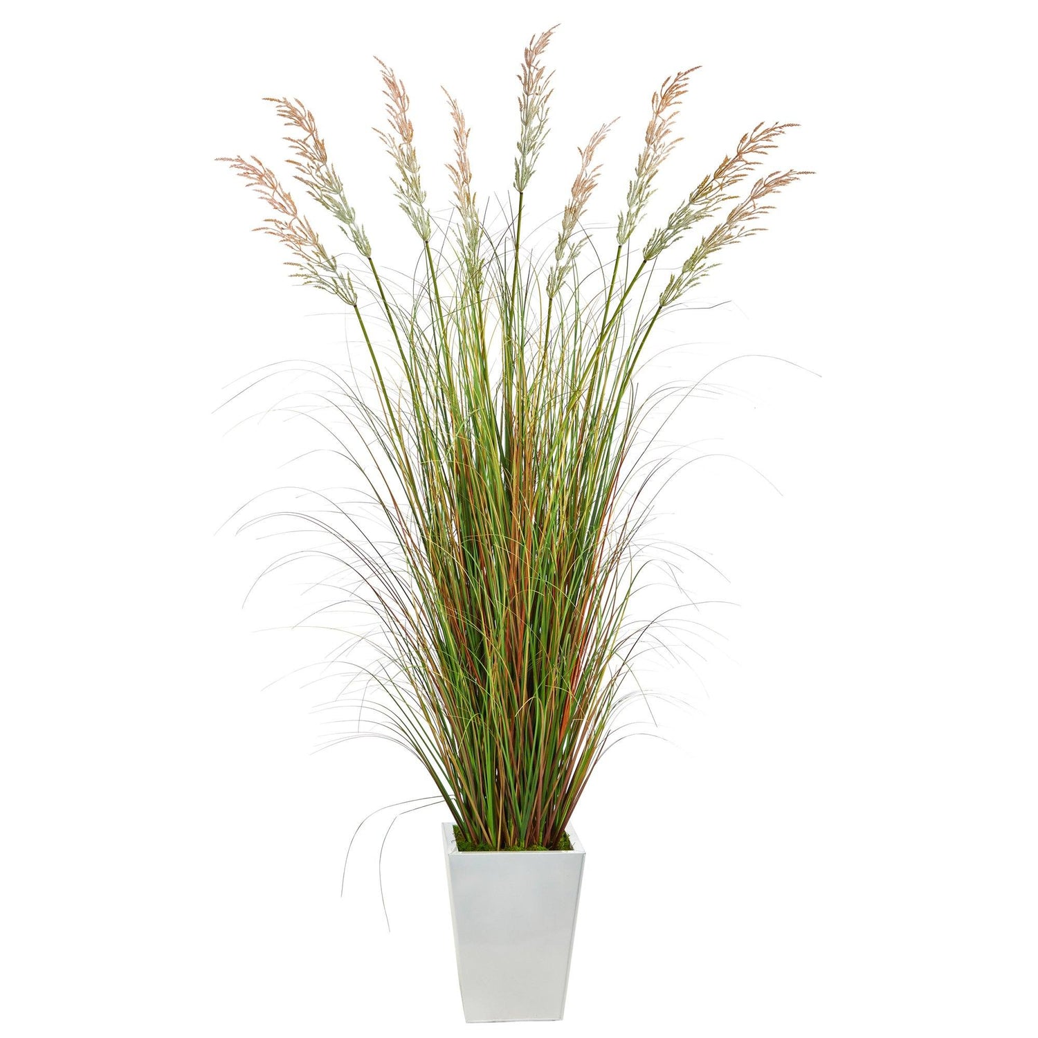 74” Grass Artificial Plant in White Metal Planter