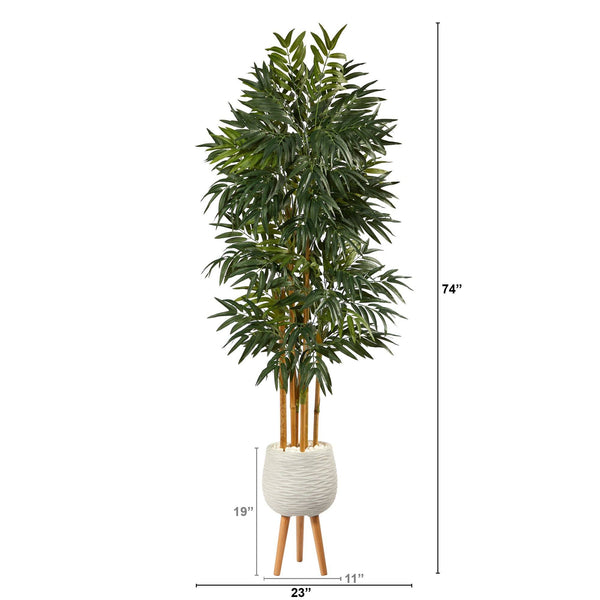 74” Phoenix Palm Artificial tree in White Planter with Stand