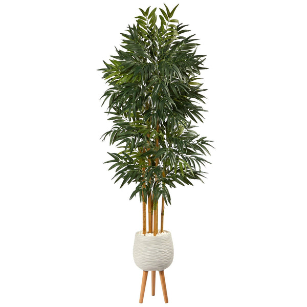 74” Phoenix Palm Artificial tree in White Planter with Stand