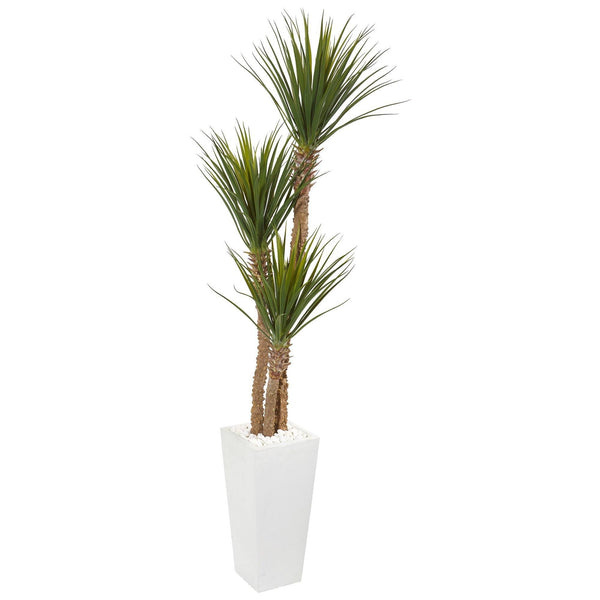 74” Yucca Artificial Tree in White Tower Planter