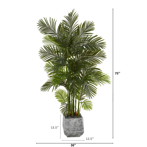 75” Areca Palm Artificial Tree in White Planter