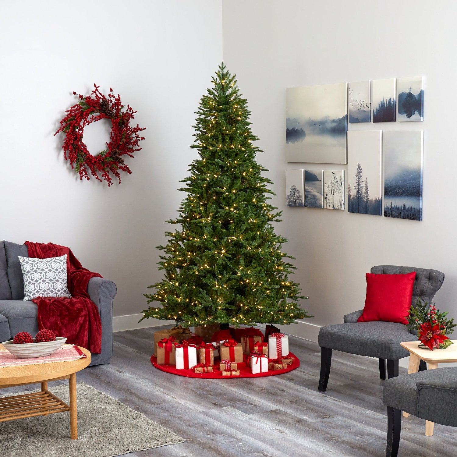 7.5' Cambridge Fir Artificial Christmas Tree with 800 Clear Warm (Multifunction) LED Lights with Instant Connect Technology and 1644 Bendable Branches