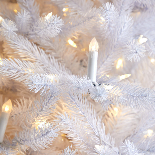 7.5' Candle Lit White Artificial Christmas Tree with 900 LED “Candle Lights” and 1703 Bendable Branches