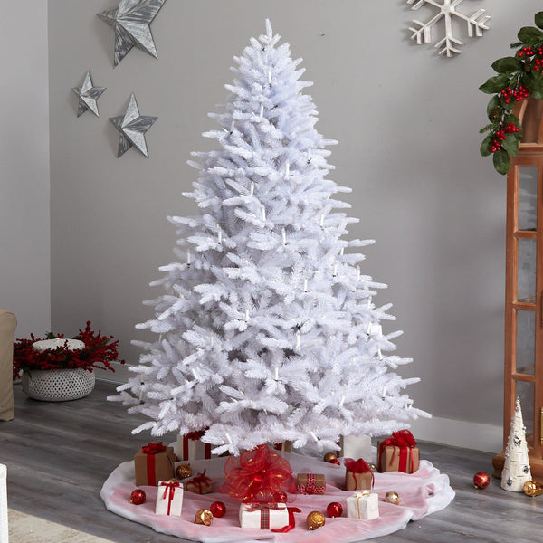 7.5' Candle Lit White Artificial Christmas Tree with 900 LED “Candle Lights” and 1703 Bendable Branches