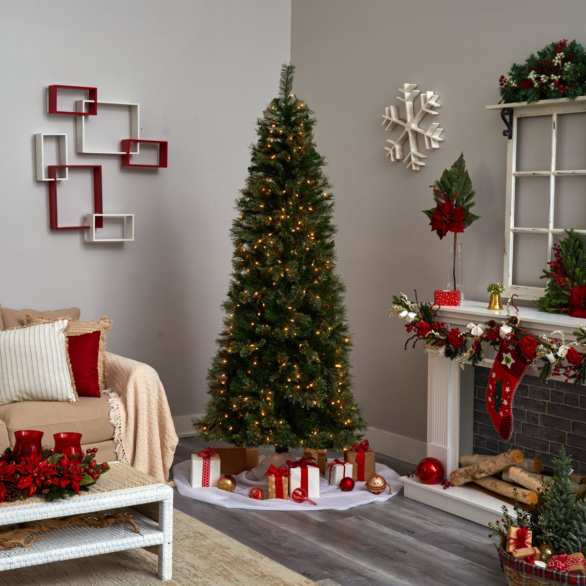 7.5’ Cashmere Slim Christmas Tree w/Clear Lights | Nearly Natural