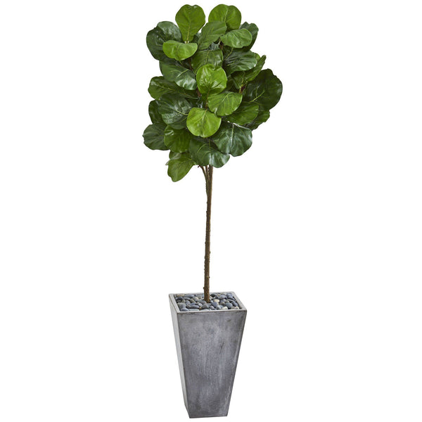 75” Fiddle Leaf Artificial Tree in Cement Planter