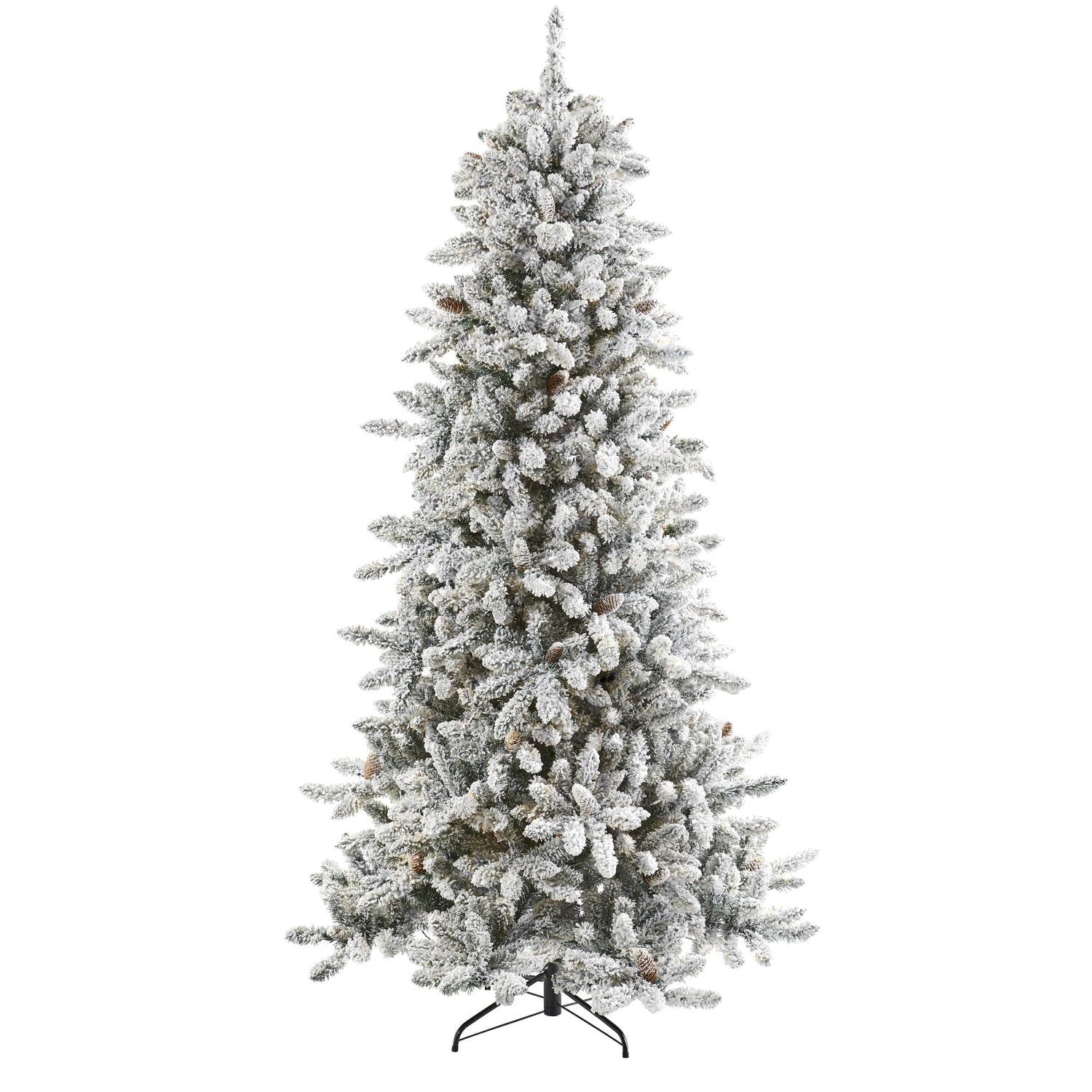 7.5’ Flocked Livingston Fir Artificial Christmas Tree with Pine Cones and 1336 Bendable Branches