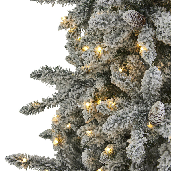 7.5’ Flocked Livingston Fir Artificial Christmas Tree with Pine Cones and 500 Clear Warm LED Lights