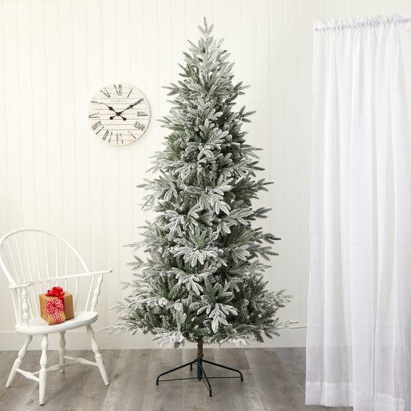 7.5’ Flocked Manchester Spruce Artificial Christmas Tree with 450 ...