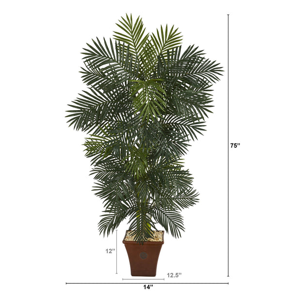 75” Golden Cane Artificial Palm Tree in Brown Planter