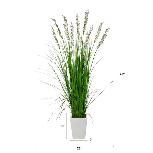 75” Grass Artificial Plant in White Metal Planter