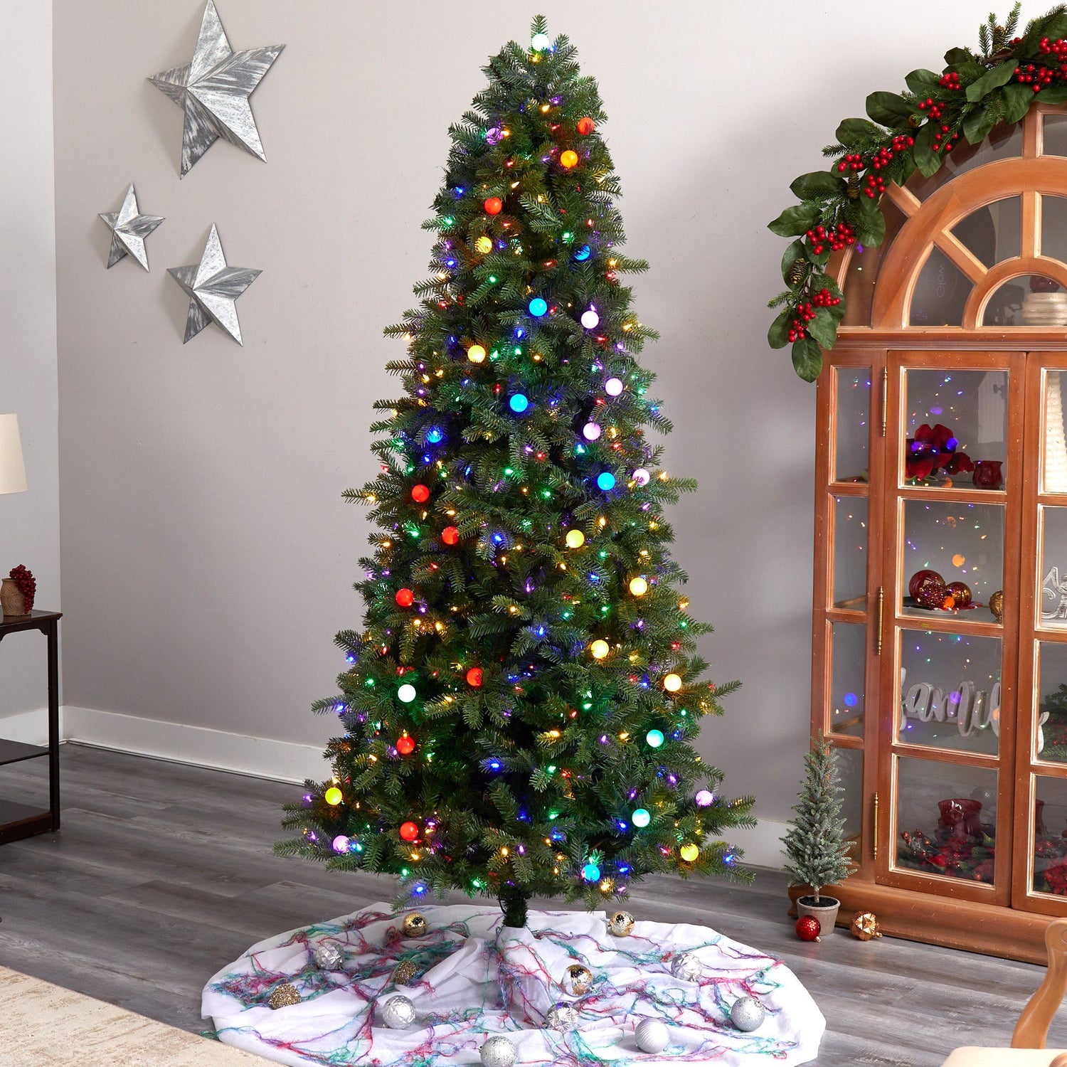 7.5' Pre-Lit Medium Iridescent Pine Artificial Christmas Tree - Multi-Color  LED Lights