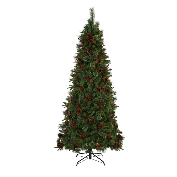 7.5’ Norway Mixed Pine Artificial Christmas Tree with 450 Clear LED Lights, Pine Cones and Berries
