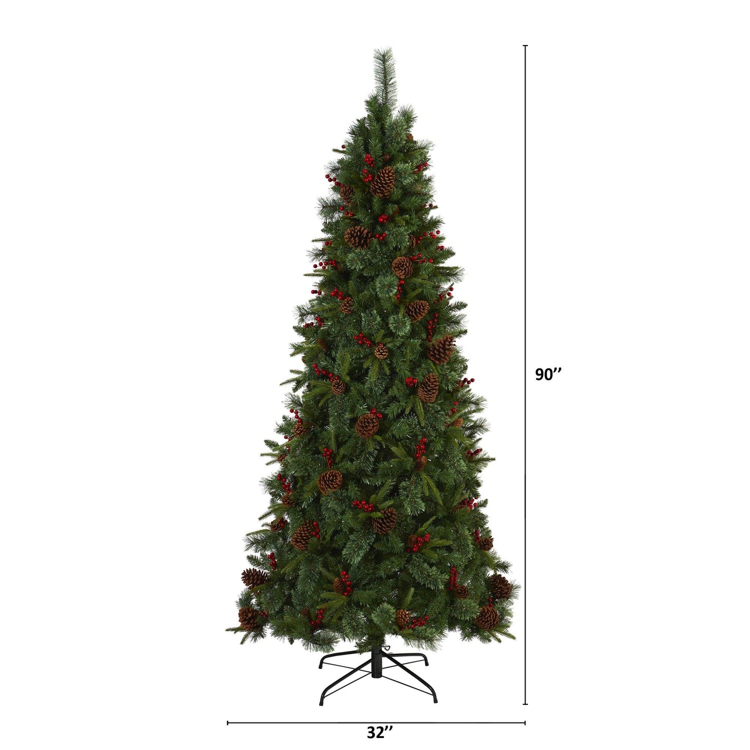 7.5’ Norway Mixed Pine Artificial Christmas Tree with 450 Clear LED Lights, Pine Cones and Berries