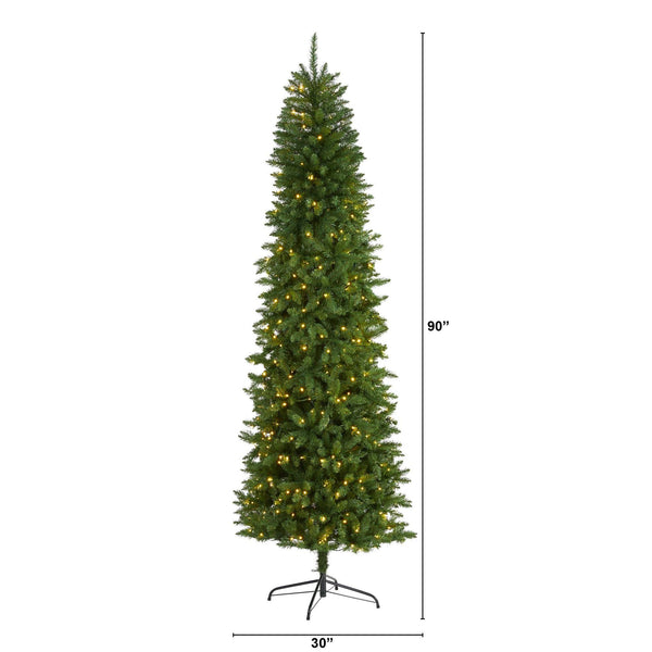 7.5’ Slim Green Mountain Pine Artificial Christmas Tree with 350 Clear LED Lights