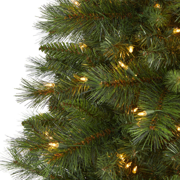 7.5’ Slim West Virginia Mountain Pine Artificial Christmas Tree with 450 Clear Lights and 967 Bendable Branches