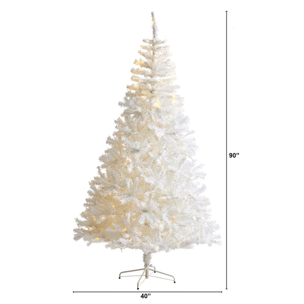 7.5' White Artificial Christmas Tree with 1380 Bendable Branches and 400 Clear LED Lights