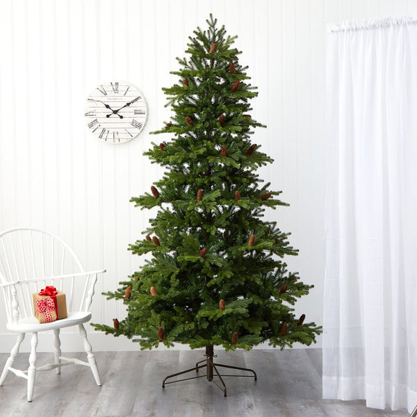 7.5’ Yukon Mountain Fir Artificial Christmas Tree with 600 Clear Lights, Pine Cones and 1740 Bendable Branches