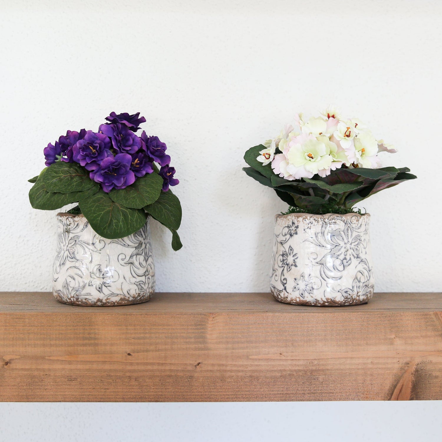 8” African Violet Artificial Plant in Floral Design Vase (Set of 2)